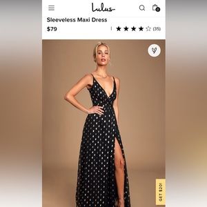 Black and Gold Size XS Lulu’s Maxi Dress with Leg Slit Worn Once